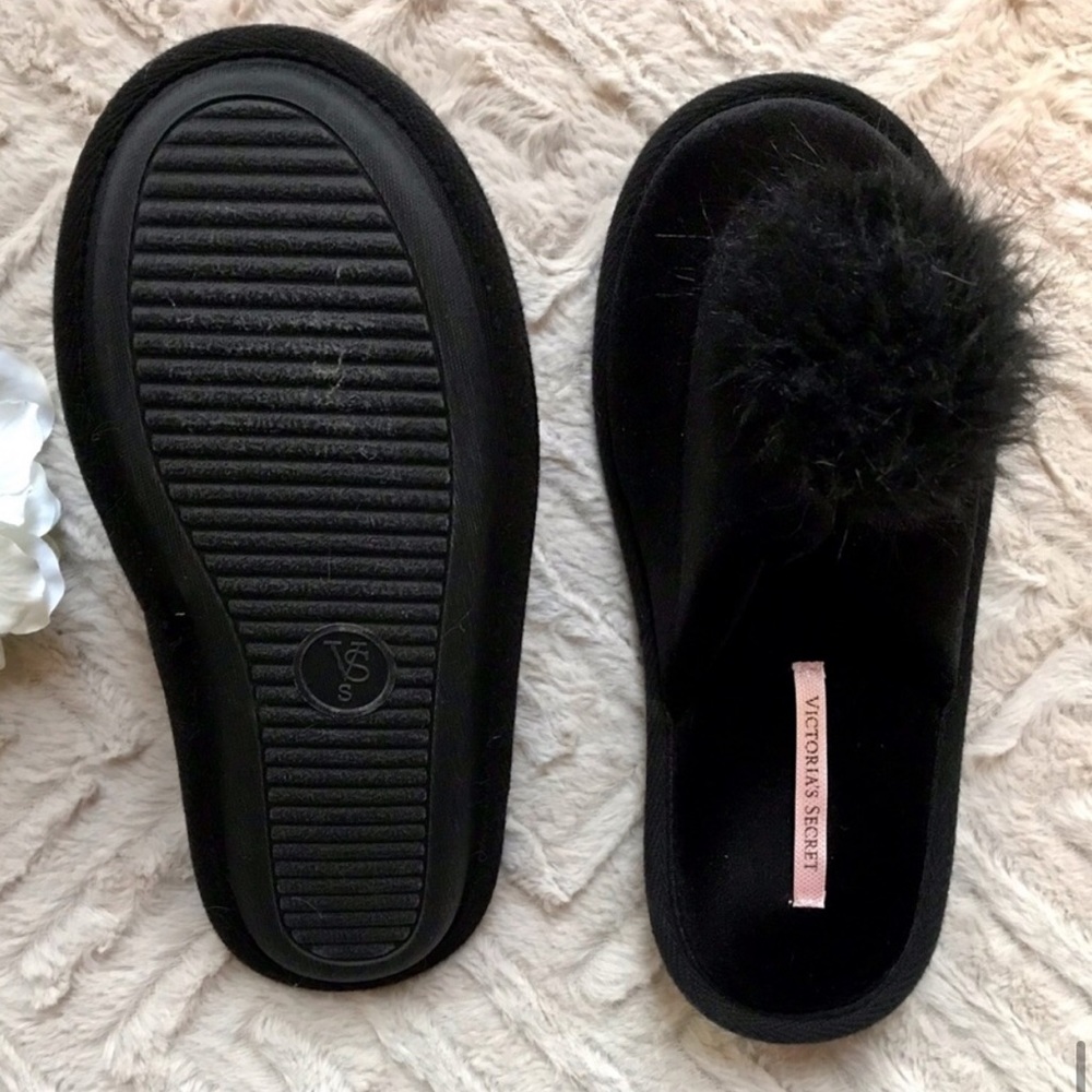 Victoria Secret Black Pom Slippers - Picture 6 of 8